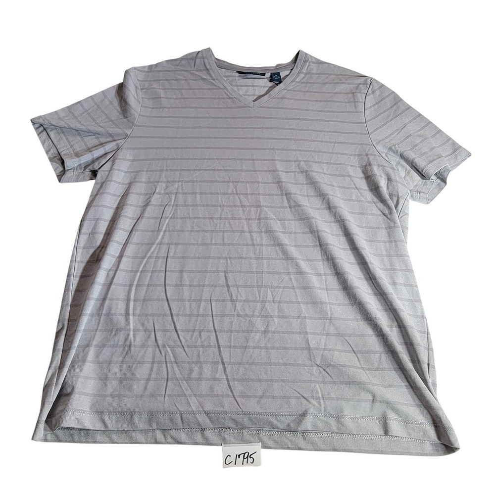 Perry Ellis Mens XL Light Grey Striped V-Neck Short Sleeve T-Shirt